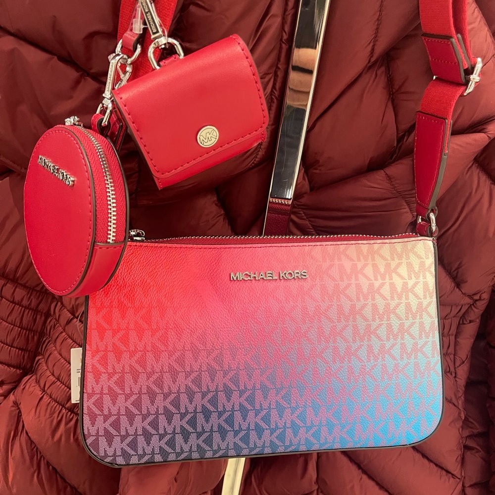 MICHAEL KORS Jet Set Small Ombré Signature Logo Crossbody Case Apple Airpods Pro - Picture 12 of 16
